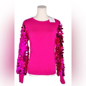 Sioni Fuchsia Sequin Sleeve Sweatshirt Minimal Blogger Style